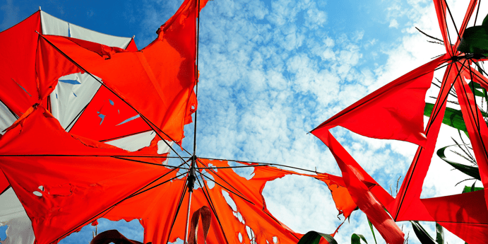 Broken red umbrella